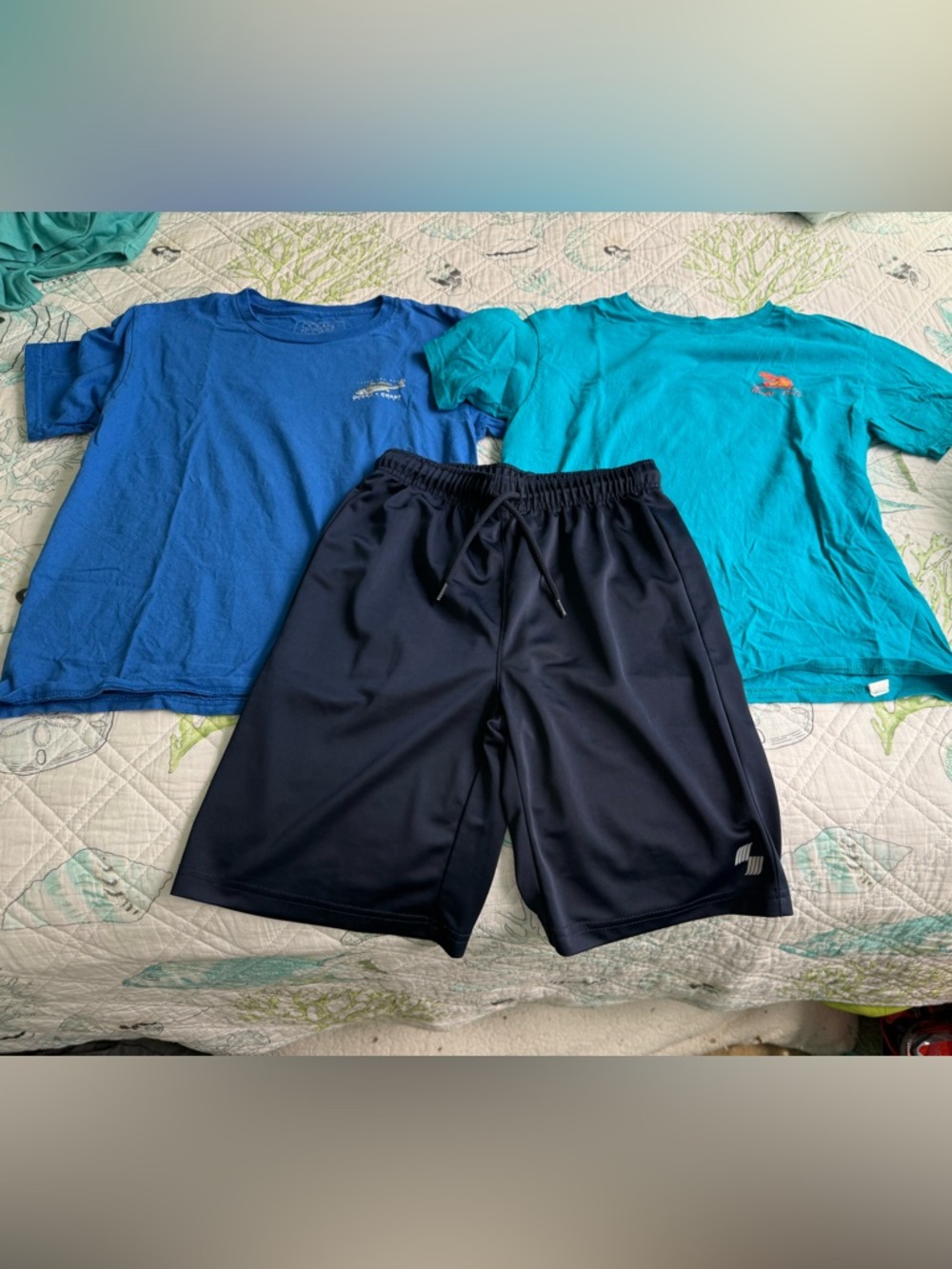 2 Kids large Ocean Coast T-shirts and size L 10-12 navy Children’s Place shorts